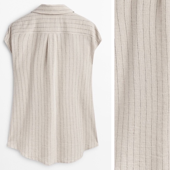 Massimo Dutti pinstripe wrap top linen cotton blouse natural fibers size small - Picture 7 of 17
